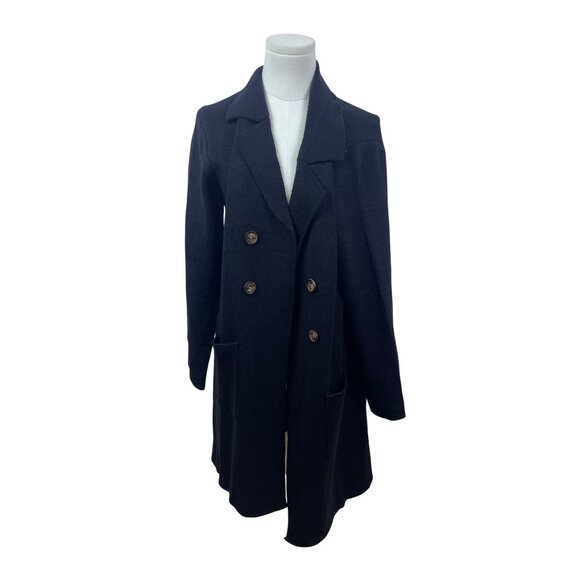 Cici Bird Womens Black Double-Breasted Long Knit Cardigan Sz L - New - Picture 1 of 8